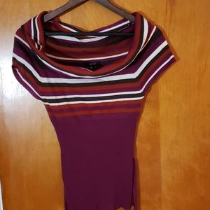 Cowl neck striped sweater